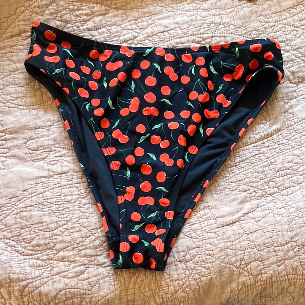 Good American Cherry Print Bikini Bottom - Black and Red